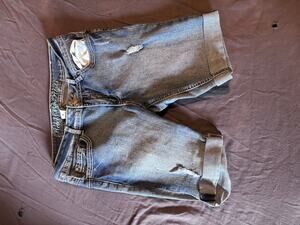 Rebel By Right Shorts Girls 9 Rolled Cuff Denim Distressed Stretch Blue Casual